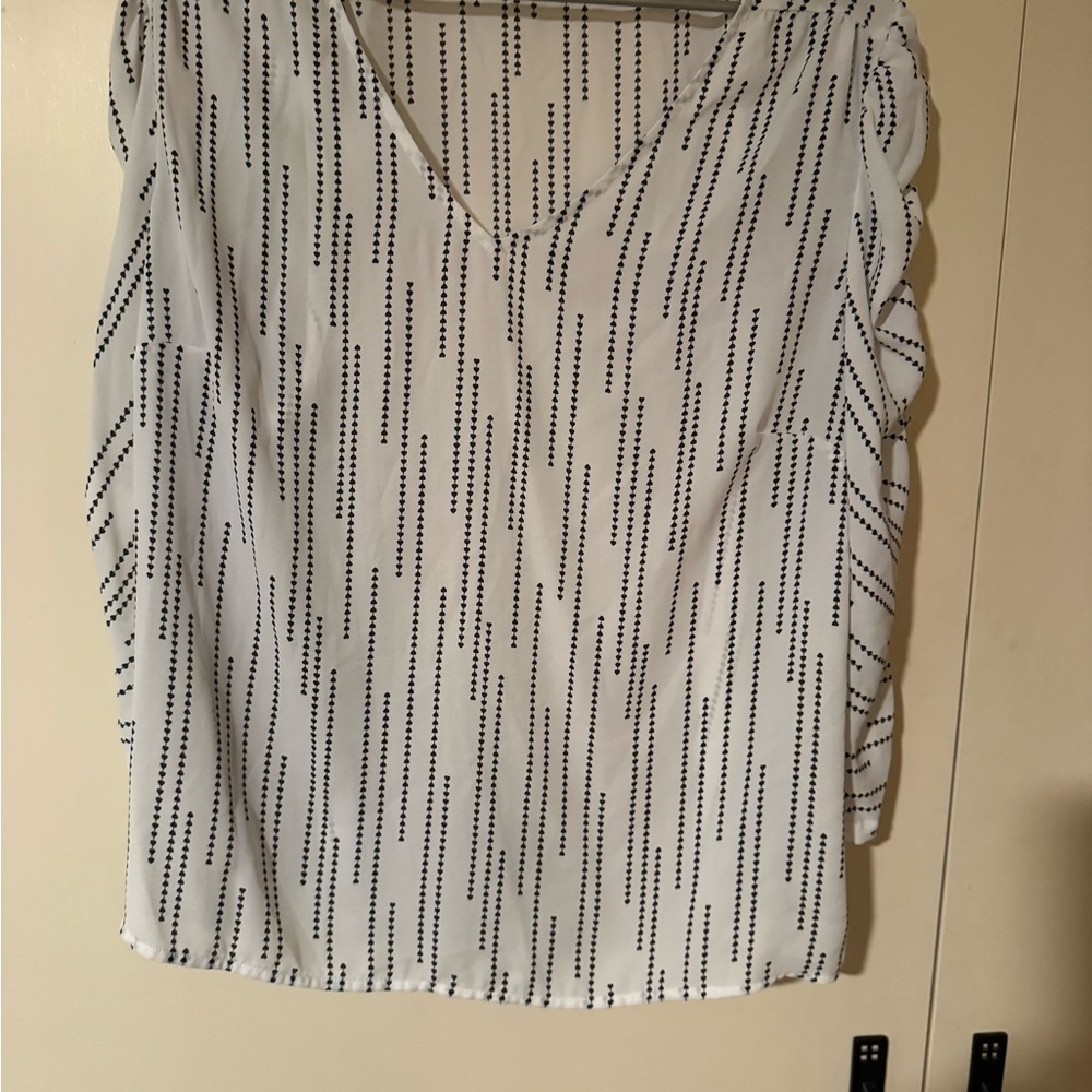 CAbi V-Neck Blouse with Black Dotted Pattern